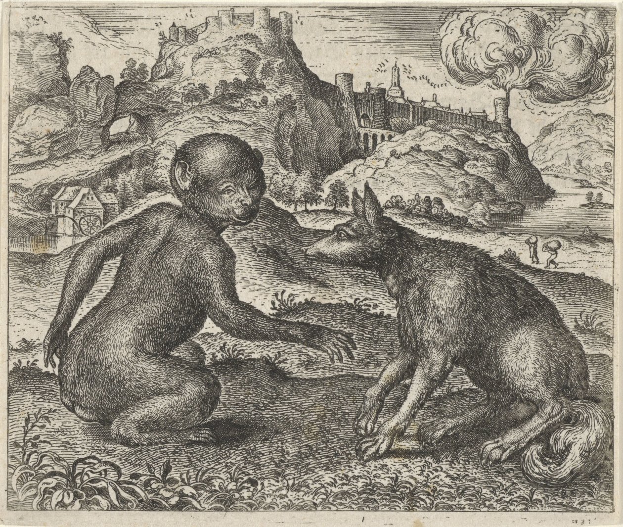 Fabel om aben og ræven af Egidius  Sadeler (II)