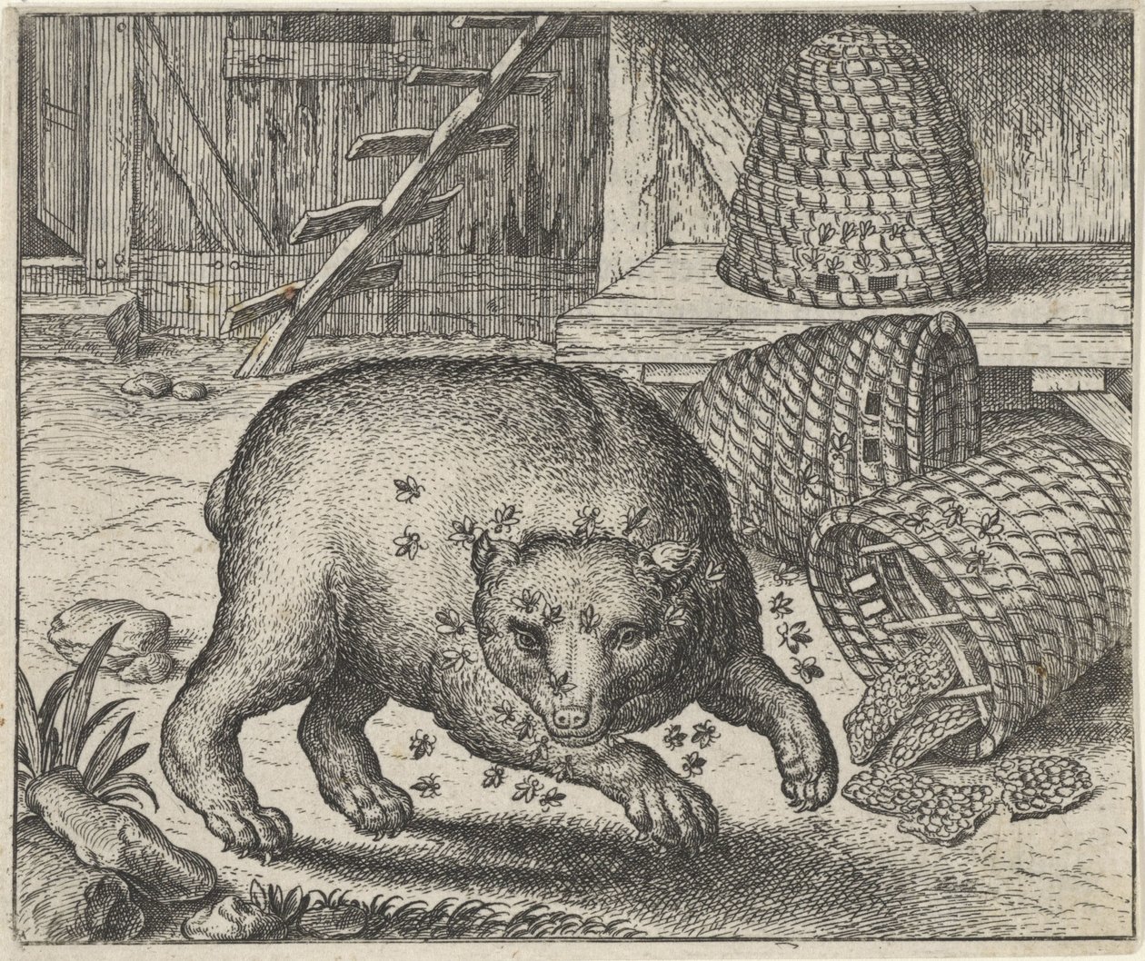 Fabel om bjørnen og bierne af Egidius  Sadeler (II)
