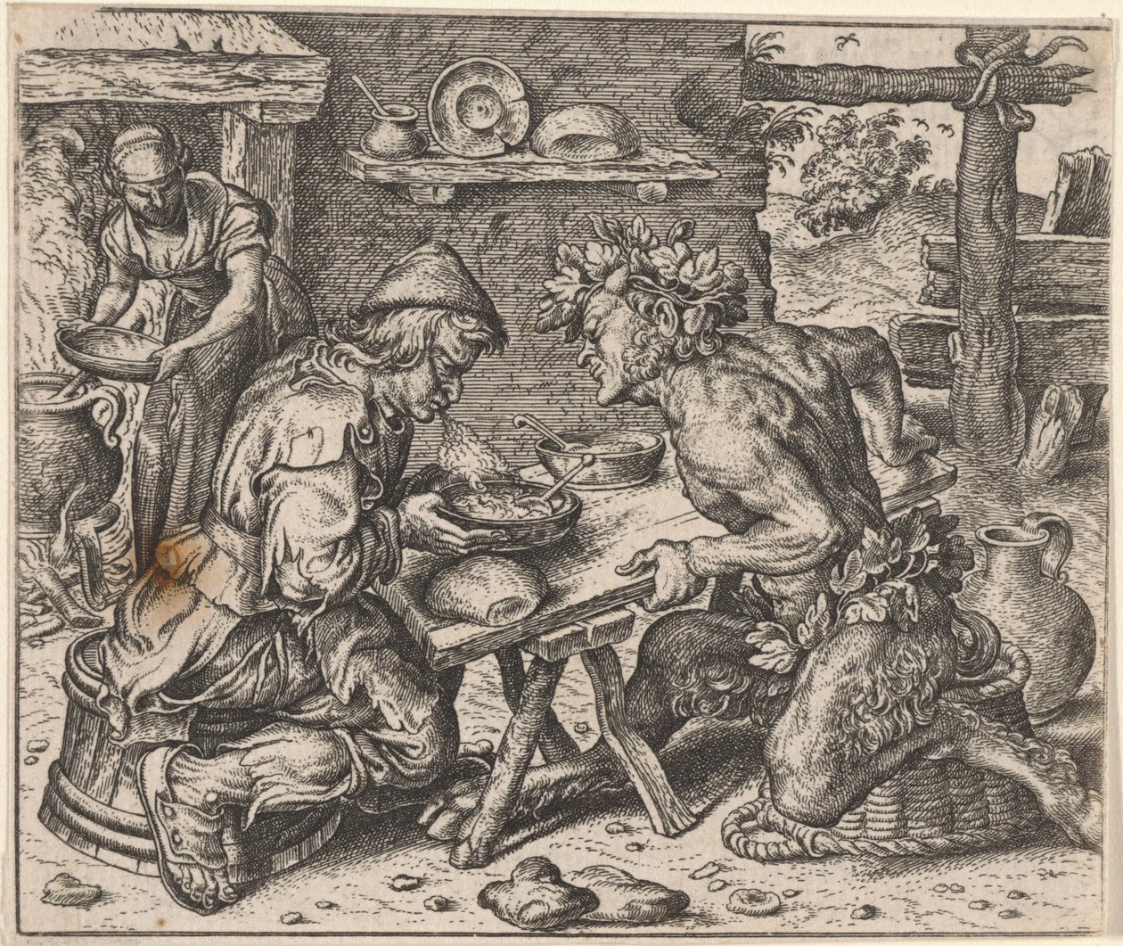 Fabel om bonden og satyren af Egidius  Sadeler (II)