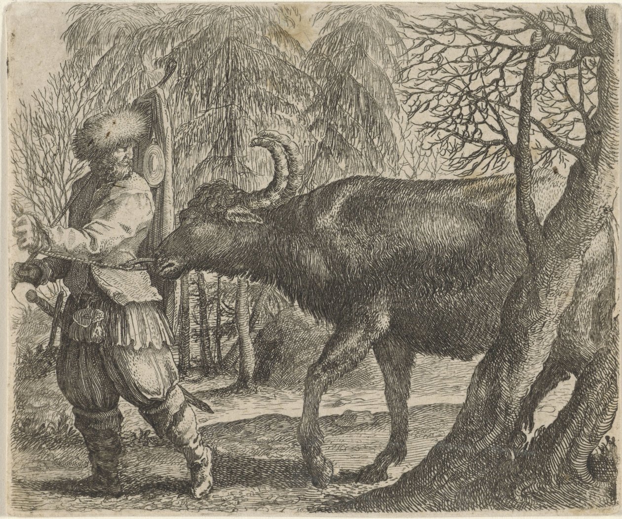 Fabel om bøflen og bonden af Egidius  Sadeler (II)