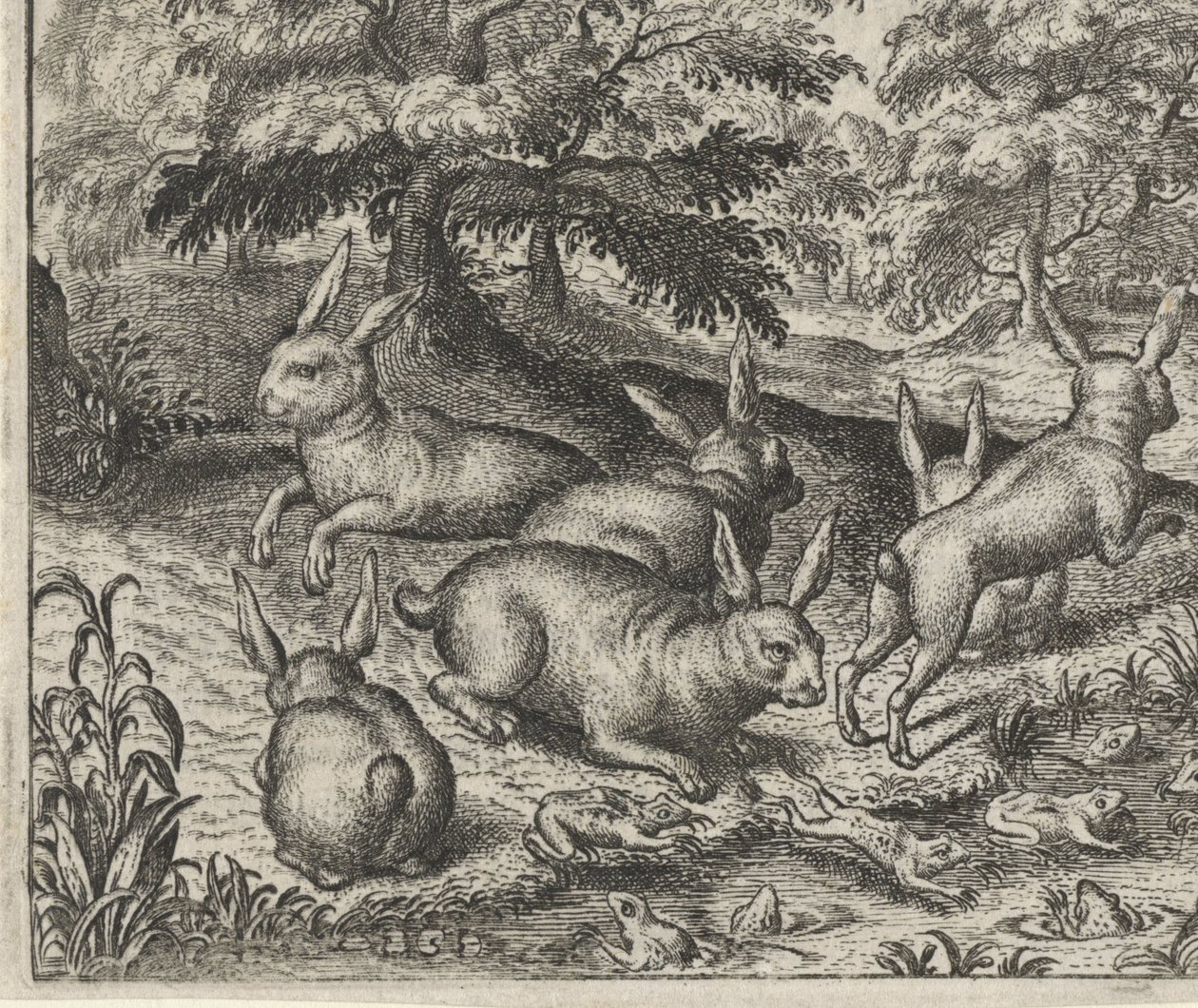 Fabel om harerne og frøerne af Egidius  Sadeler (II)