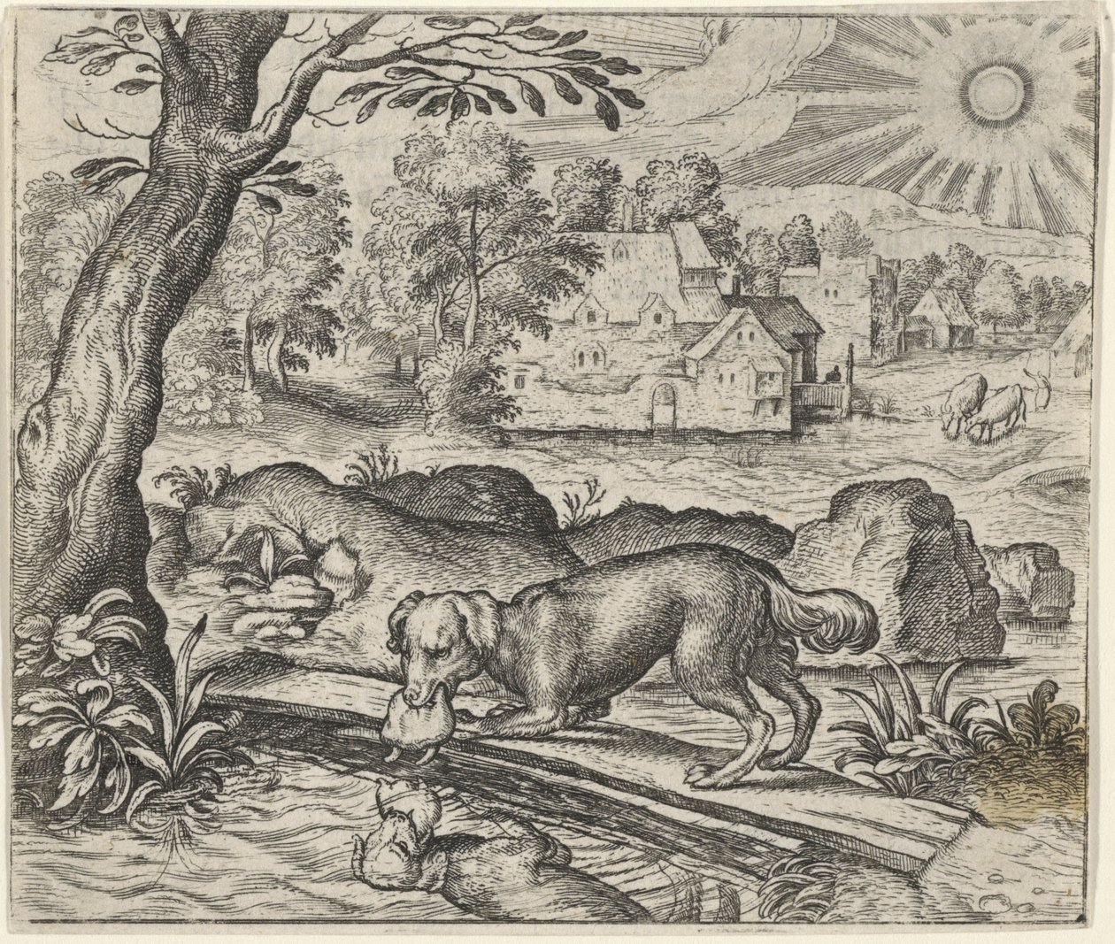 Fabel om hunden og hans refleksion af Egidius  Sadeler (II)