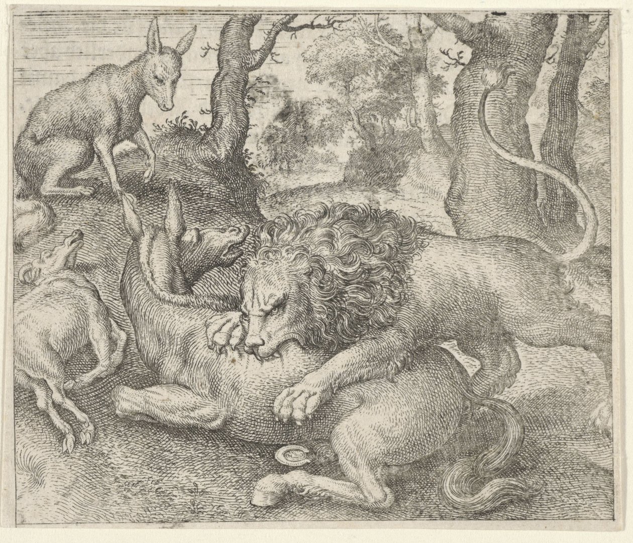 Fabel om løven og ræven af Egidius  Sadeler (II)