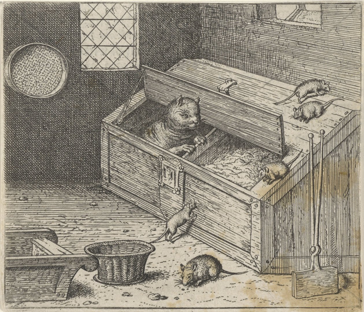 Fabel om den gamle kat og musene af Egidius  Sadeler (II)