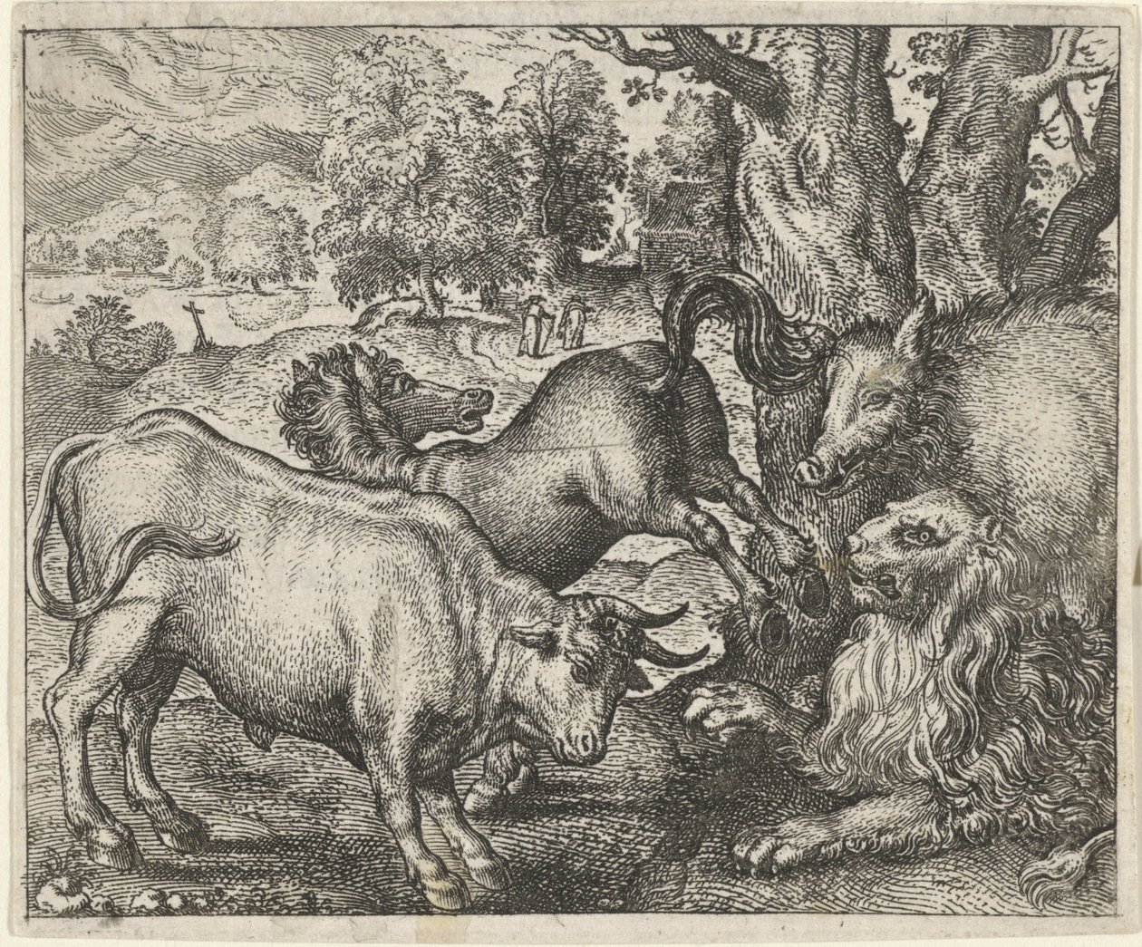Fabel om den gamle løve af Egidius  Sadeler (II)