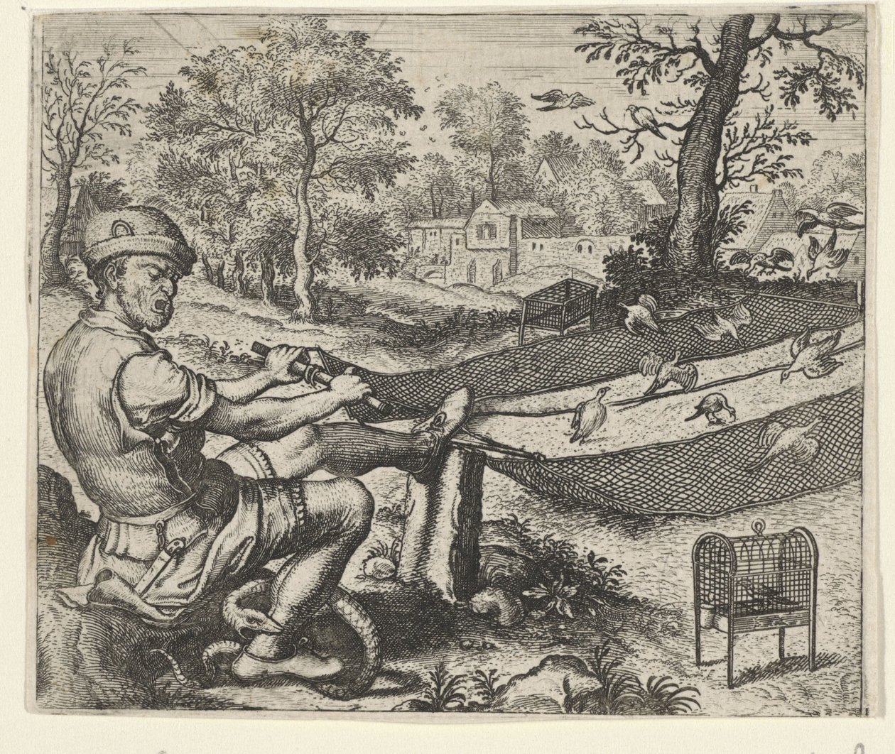 Fabel om Fuglefangeren og Slangen af Egidius  Sadeler (II)