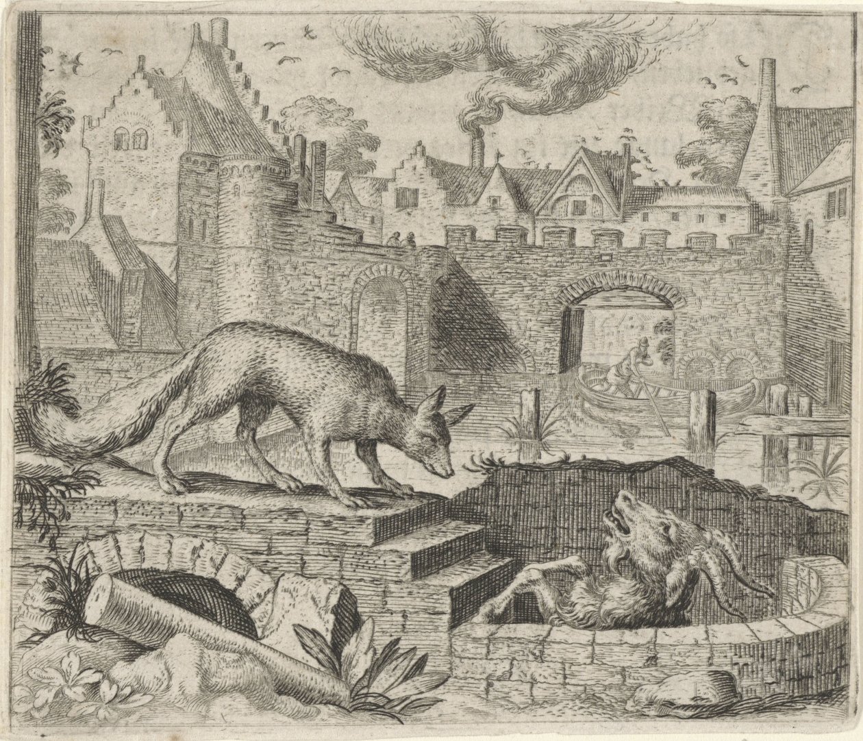 Fabel om ræven og geden af Egidius  Sadeler (II)