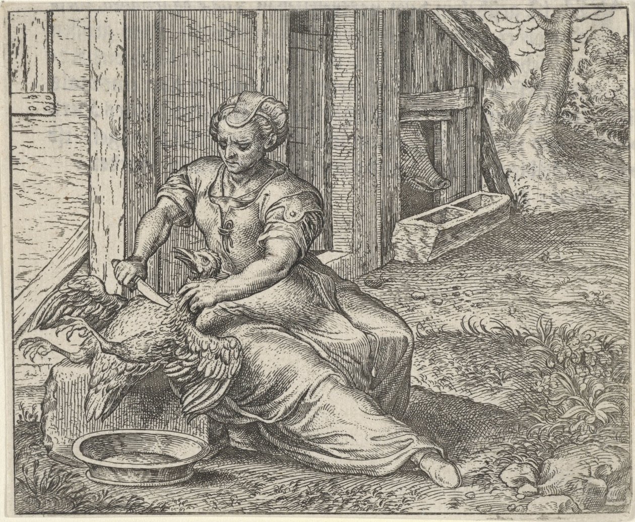 Fabel om kvinden og kyllingen af Egidius  Sadeler (II)