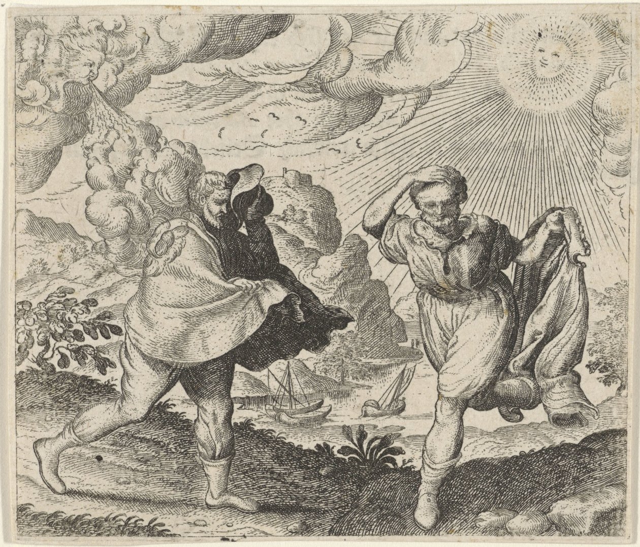 Fabel om vinden, solen og vandrerne af Egidius  Sadeler (II)