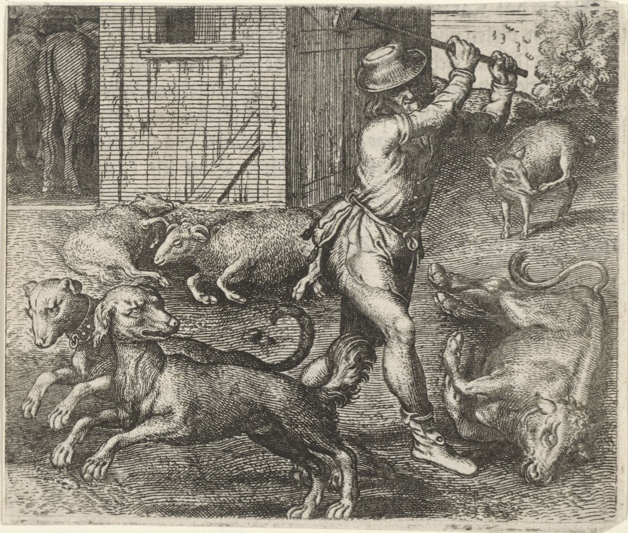 Fabel om en bonde og hans hunde af Egidius  Sadeler (II)