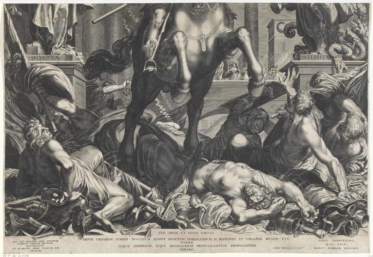 Kejser Ferdinand II til hest (nederste blad) af Egidius  Sadeler (II)