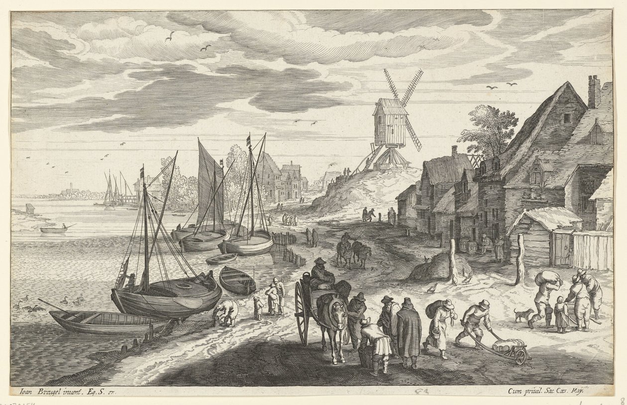 Kystlandskab med vindmølle af Egidius  Sadeler (II)