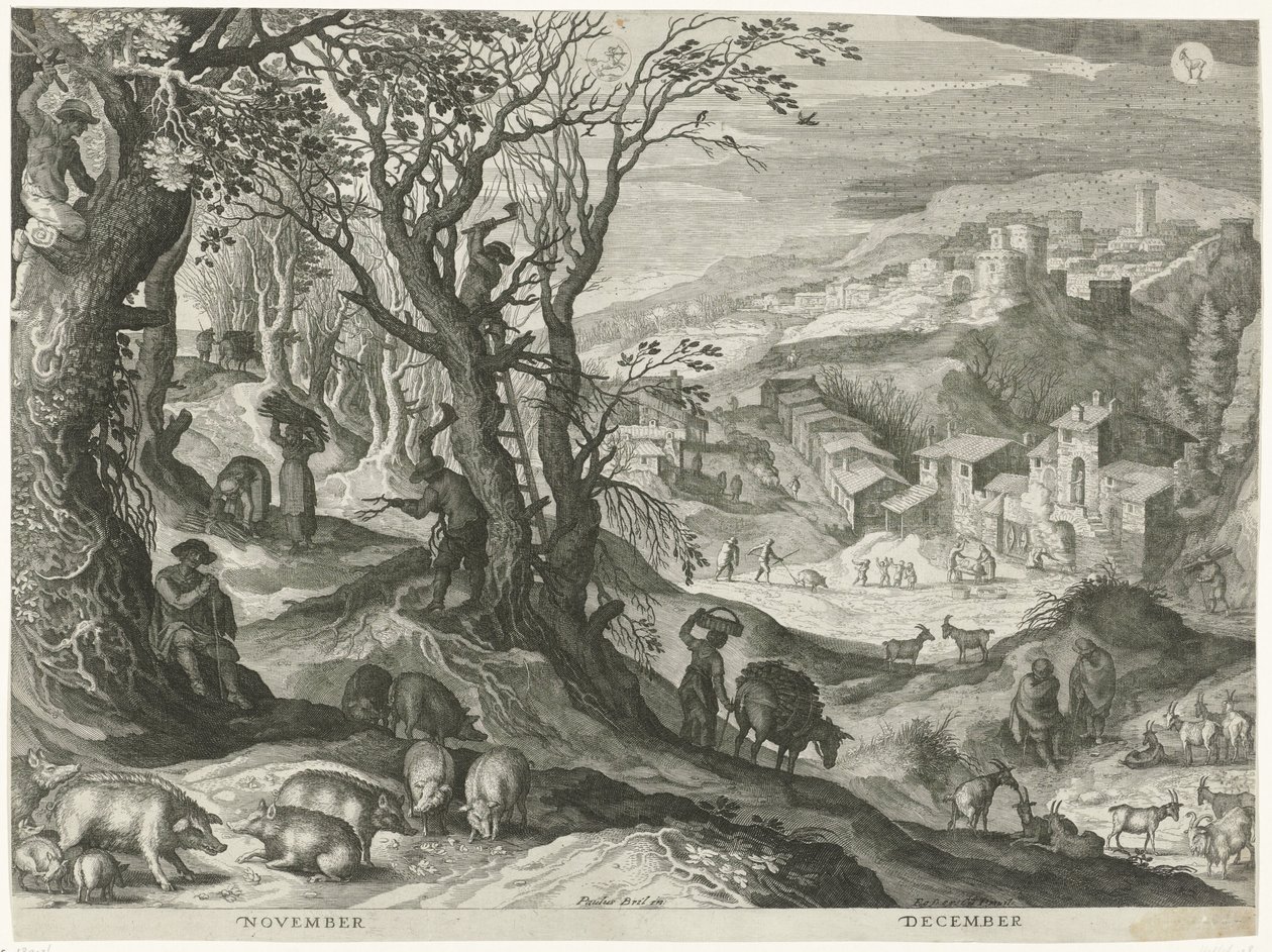 november og december De tolv måneder i seks italienske landskaber (serietitel) af Egidius  Sadeler (II)
