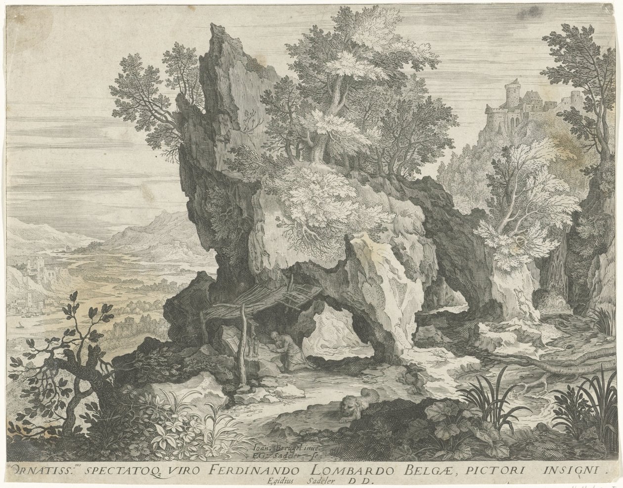 Klippelandskab med Saint Jerome af Egidius  Sadeler (II)