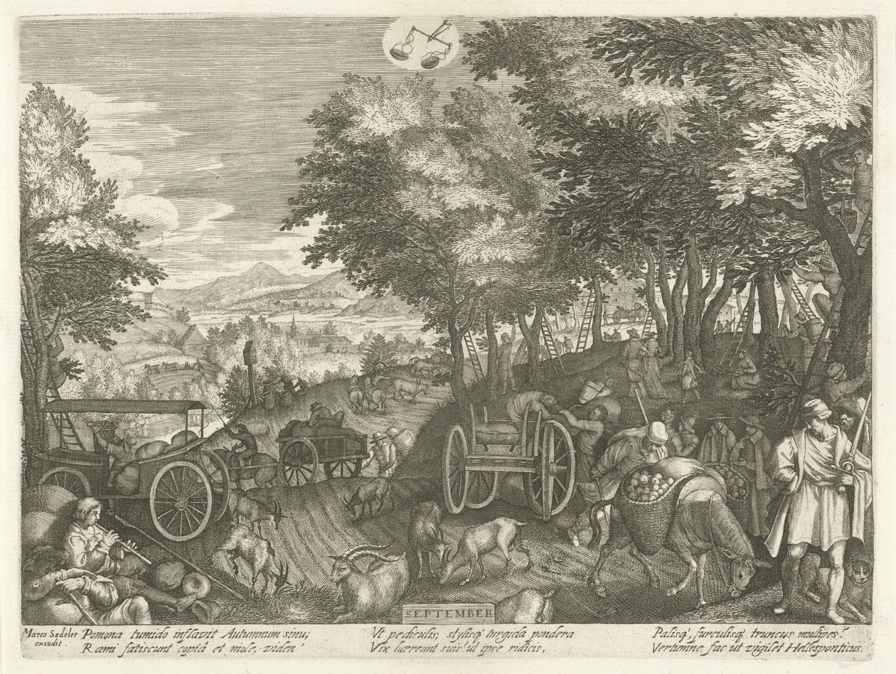 september (titel på objekt) De tolv måneder (serietitel) af Egidius  Sadeler (II)