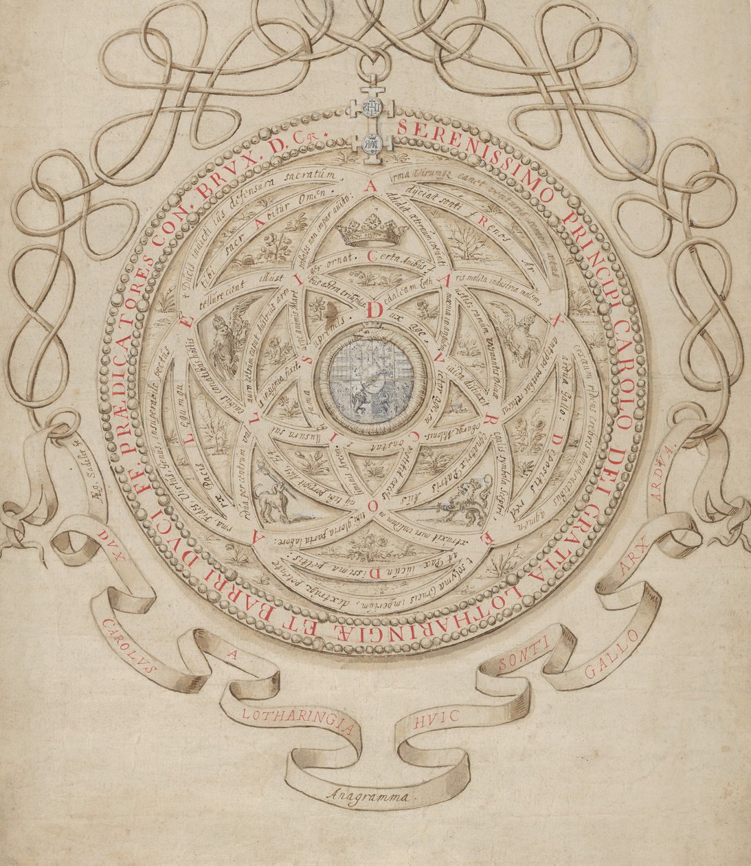 Anagram til ære for Charles III, hertug af Lorraine og Bar, ca. 1595-1605. af Aegidius Sadeler II