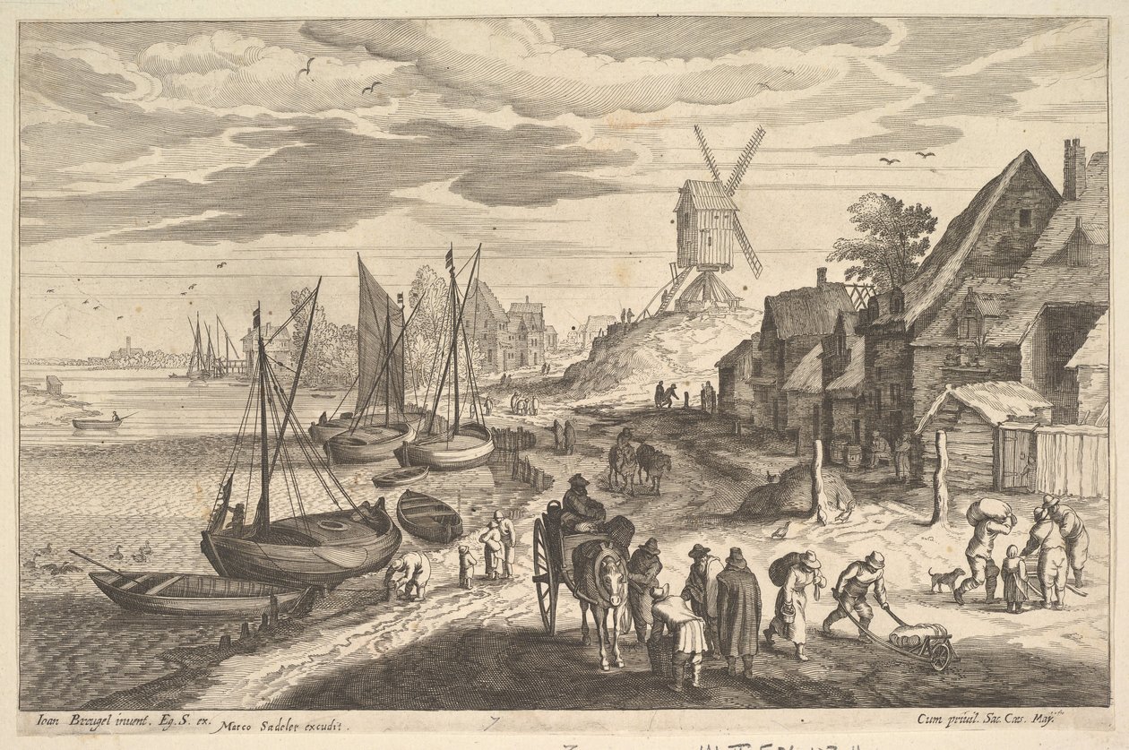 Kystscene med en vindmølle.n.d. af Aegidius Sadeler II