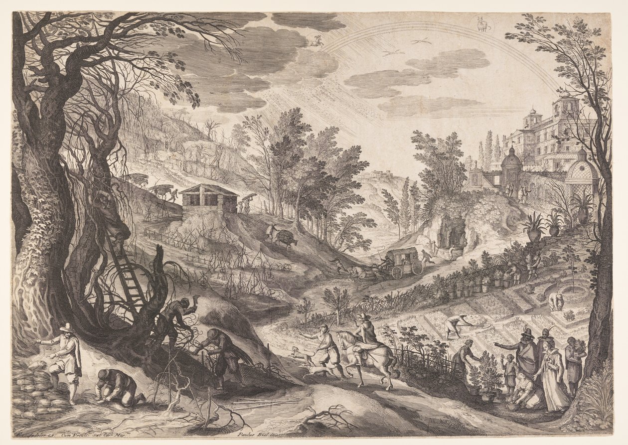 Marts/April, fra De Tolv Måneder af Aegidius Sadeler II