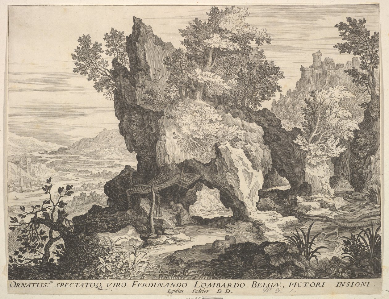 Rocky Landscape med St. Jerome. af Aegidius Sadeler II