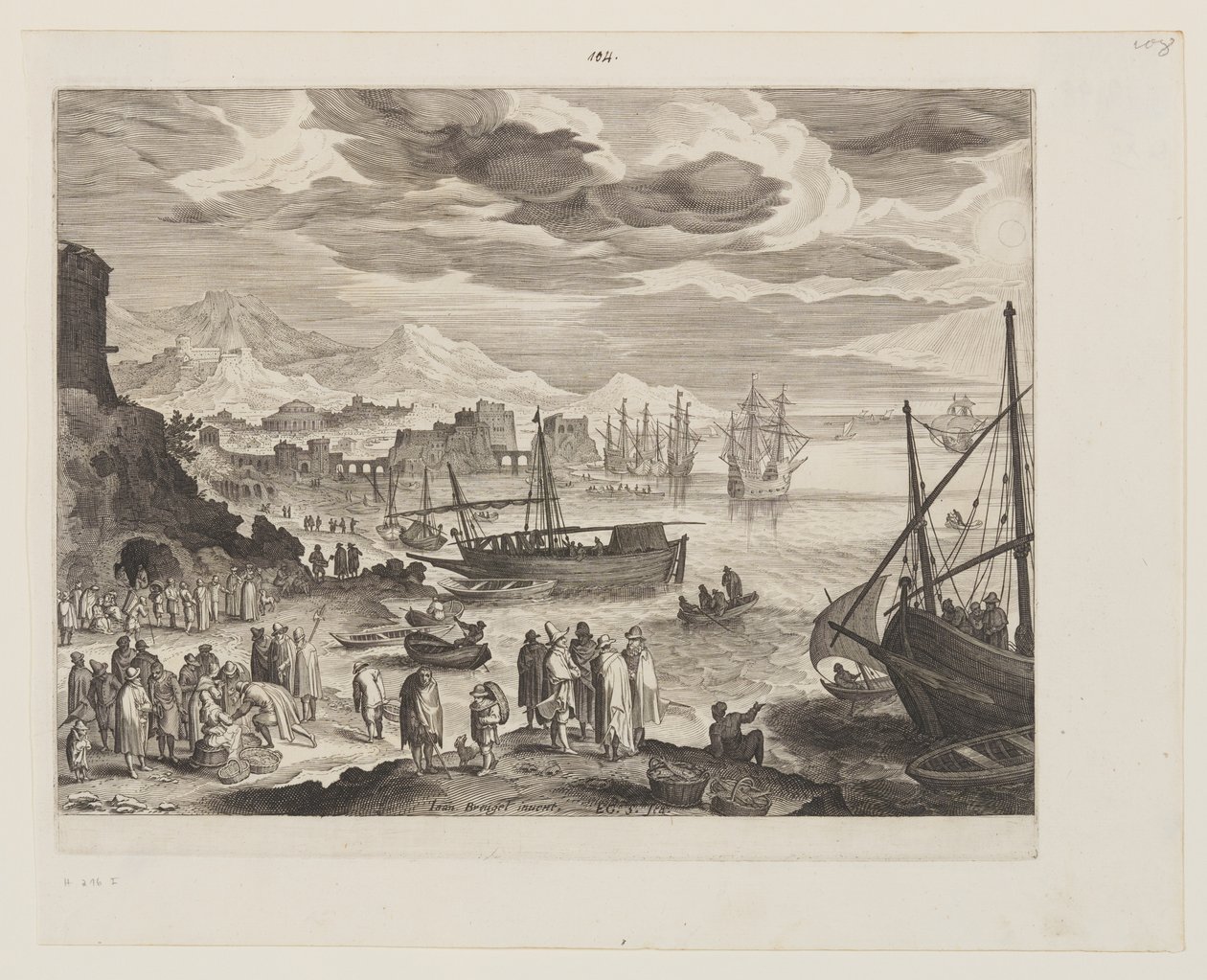 Stranden med fiskere og fiskehandlere af Aegidius Sadeler II