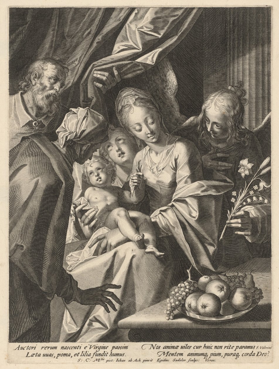 Den hellige familie med Saint Anne og to engle af Aegidius Sadeler II, after Hans von Aachen