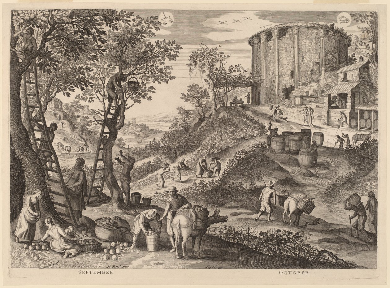 september og oktober af Aegidius Sadeler II after Paul Bril