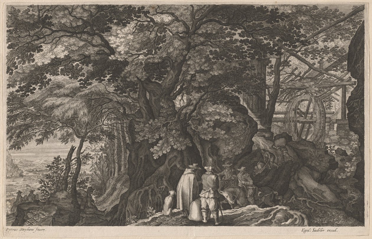 Gamle træer ved en bjergvandmølle af Aegidius Sadeler II after Pieter Stevens