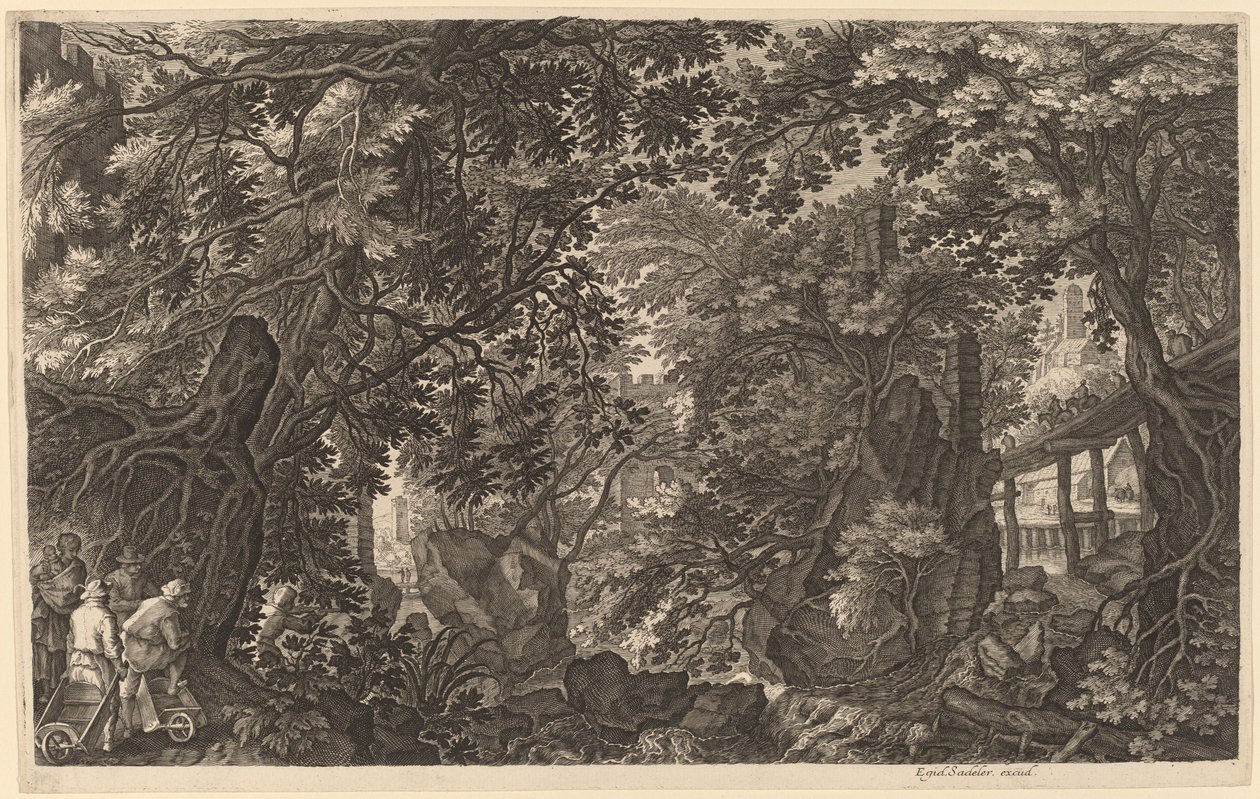 Flodlandskab med en andejæger af Aegidius Sadeler II after Pieter Stevens