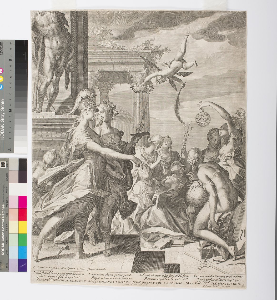 Athena introducerer maleri blandt muserne, ca. 1603 (ætsning og gravering) af Aegidius Sadeler or Saedeler
