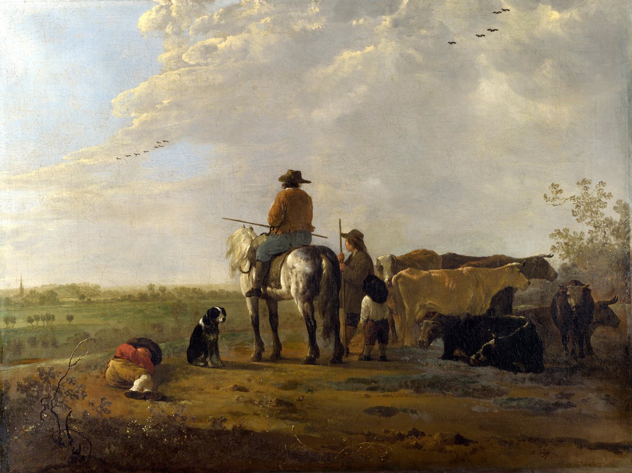 Et Landskab med Rytter, Herders og Kvæg af Aelbert Cuyp