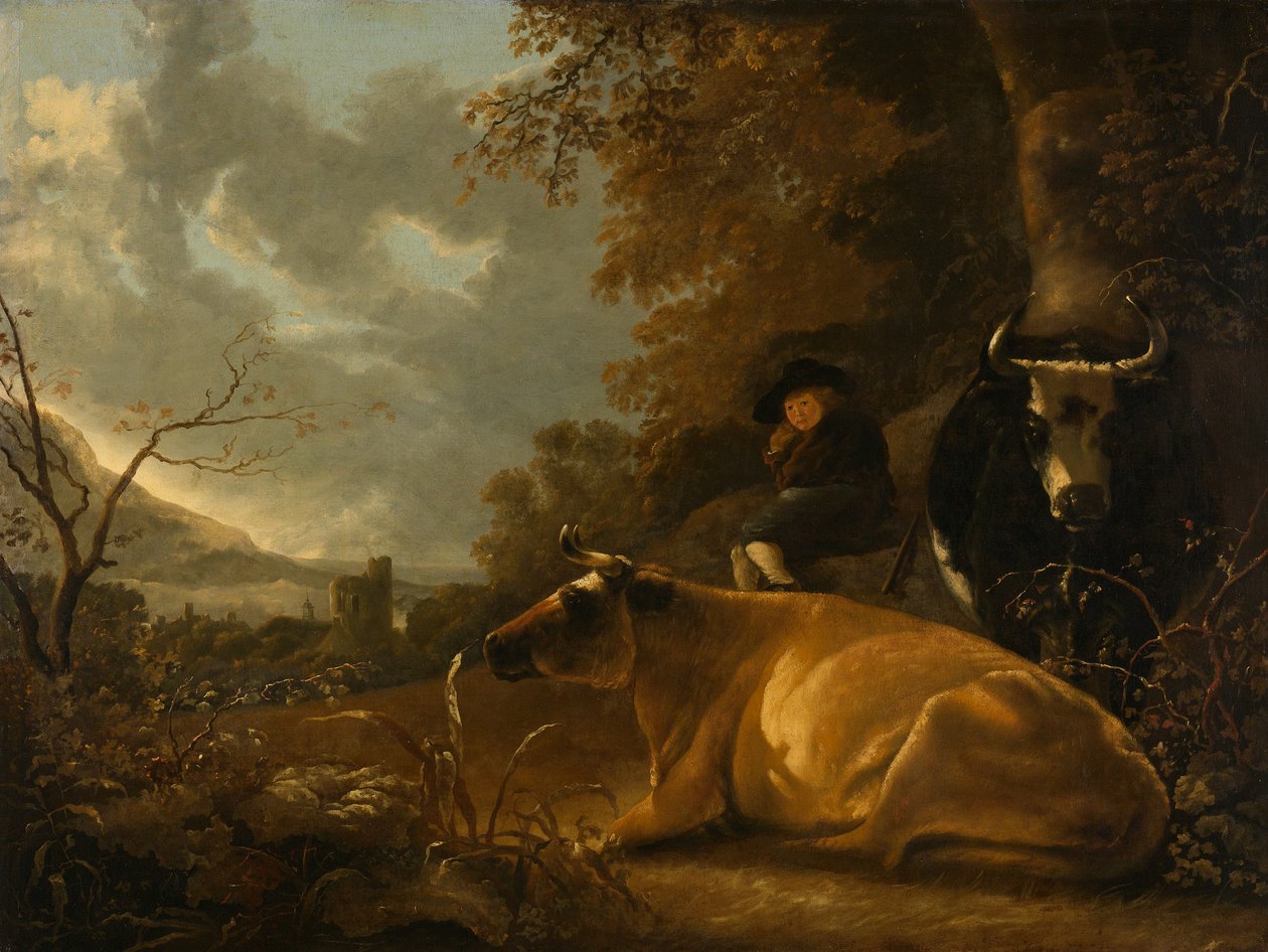 Landskab med køer og hyrdepige af Aelbert Cuyp
