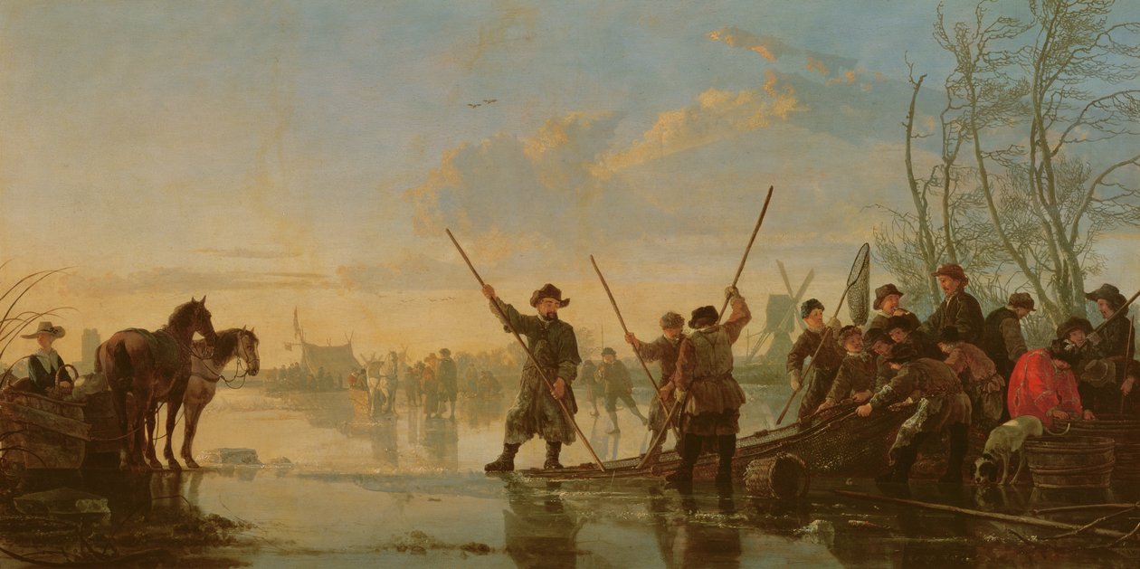 Skøjtescene med Maas i Dordrecht, ca. 1655-60 (panel) af Aelbert Cuyp