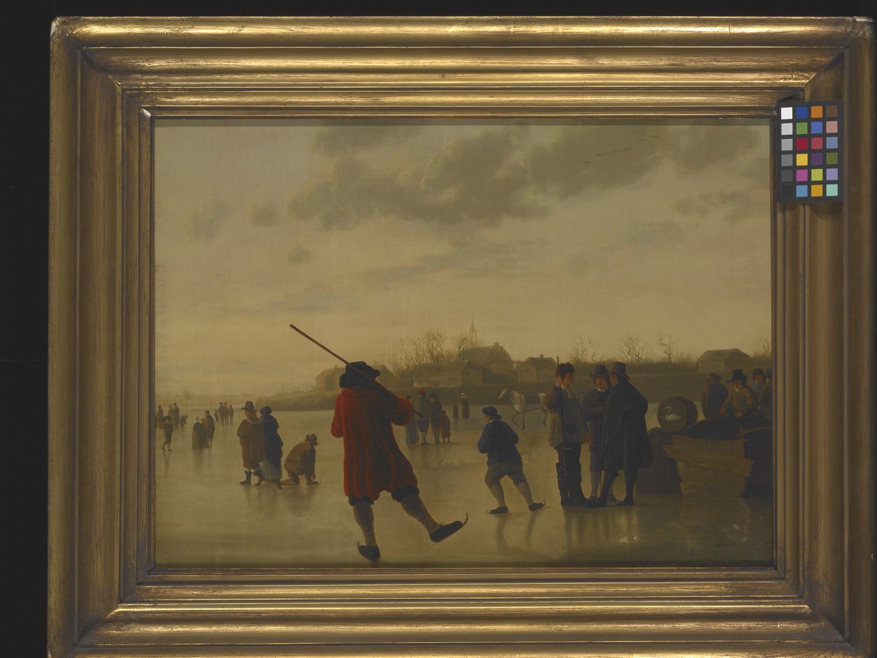 Et frosset flodlandskab med skatere (olie på lærred) af Aelbert Cuyp