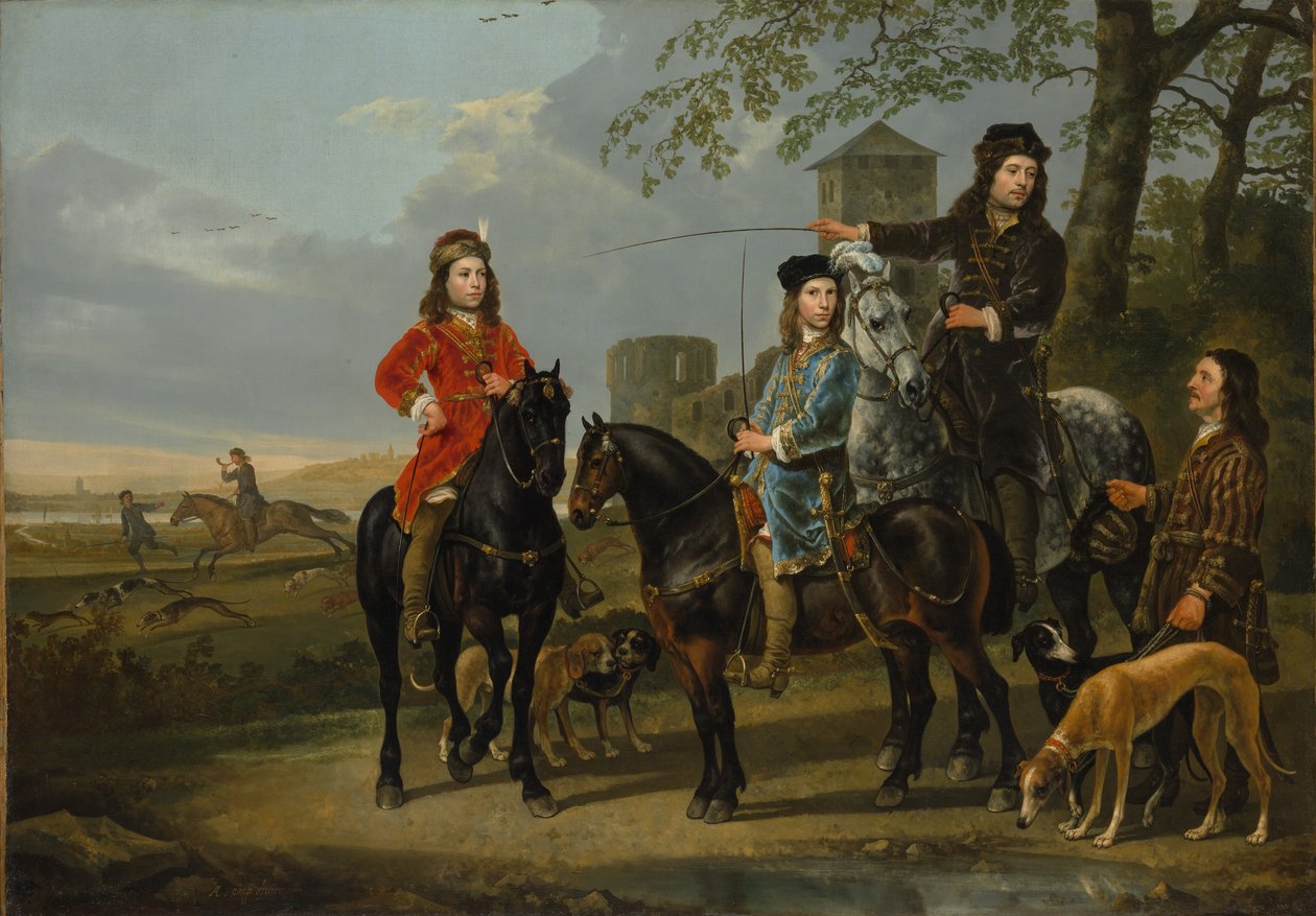 Ridende portræt af Cornelis (1639–1680) og Michiel Pompe van Meerdervoort (1638–1653) sammen med deres lærer og kusk af Aelbert Cuyp
