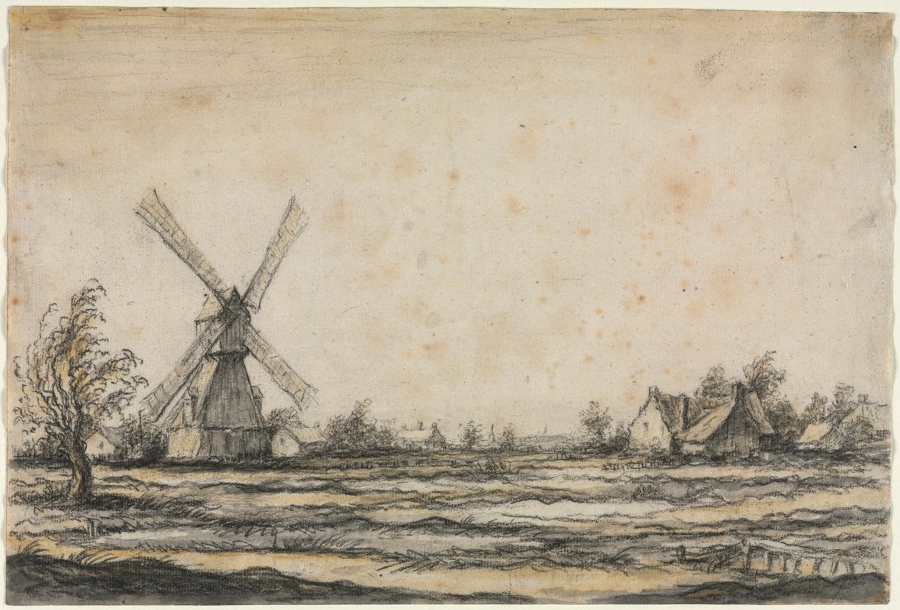Landskab med en vindmølle nær en bondegård, 1642-1644. af Aelbert Cuyp