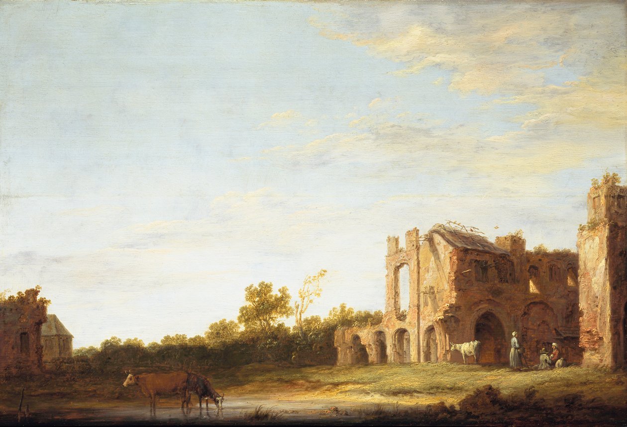 Landskab med ruinerne af Rijnsburg-klosteret, nær Leiden af Aelbert Cuyp