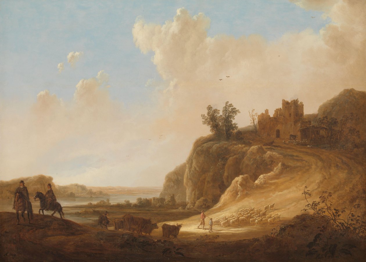 Bjergrigt landskab med ruinerne af et slot af Aelbert Cuyp