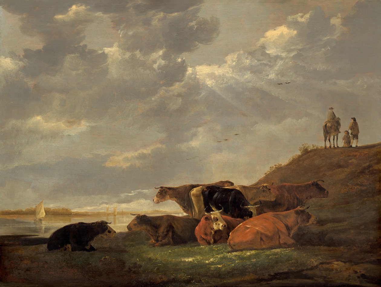 Flodlandskab med køer, 16451650. af Aelbert Cuyp
