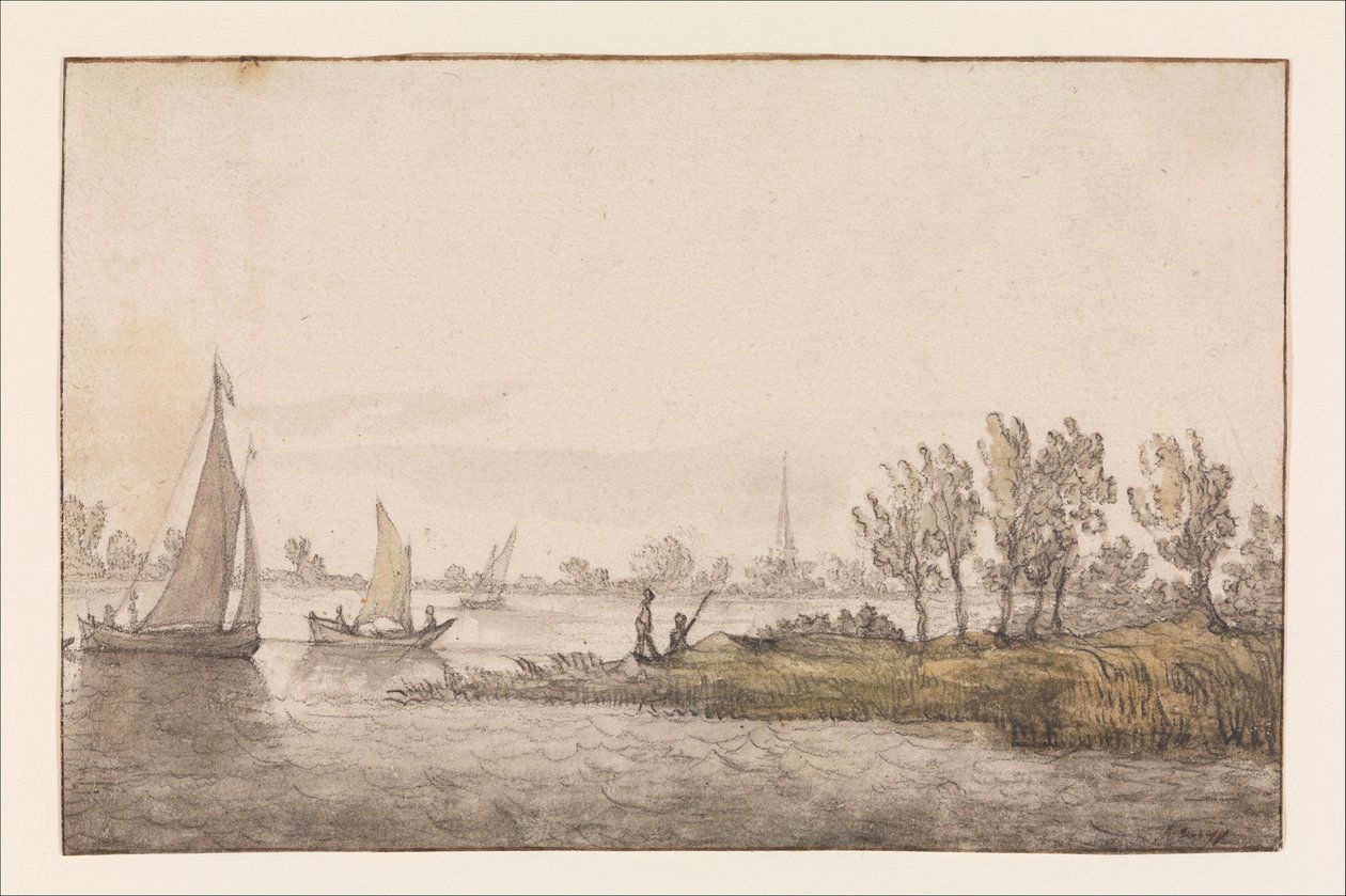 Flodlandskab med sejlbåde af Aelbert Cuyp