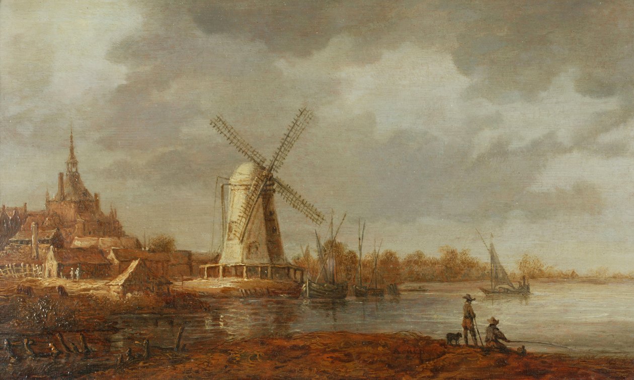 Flodscene med udsigt over Dordrecht (olie på panel) af Aelbert Cuyp