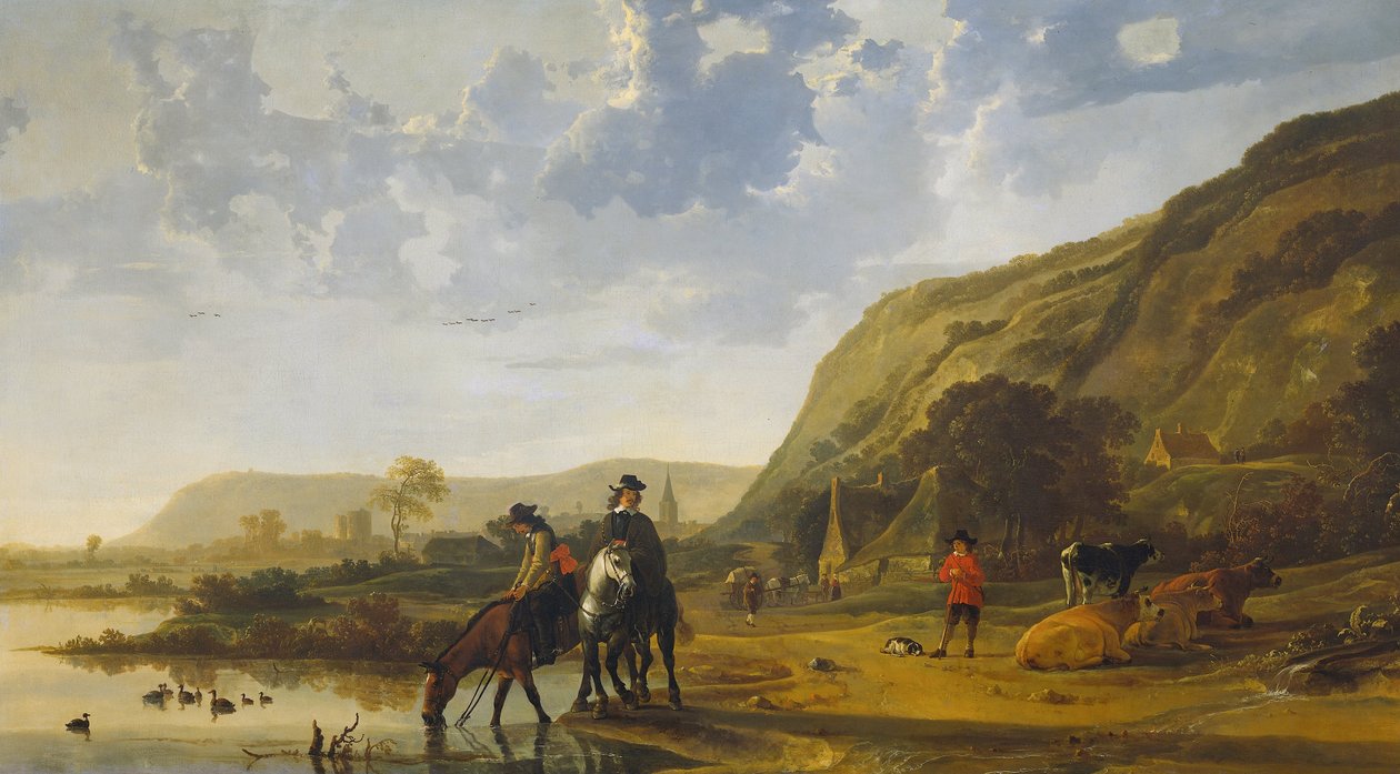 Flodlandskab med ryttere af Aelbert Cuyp