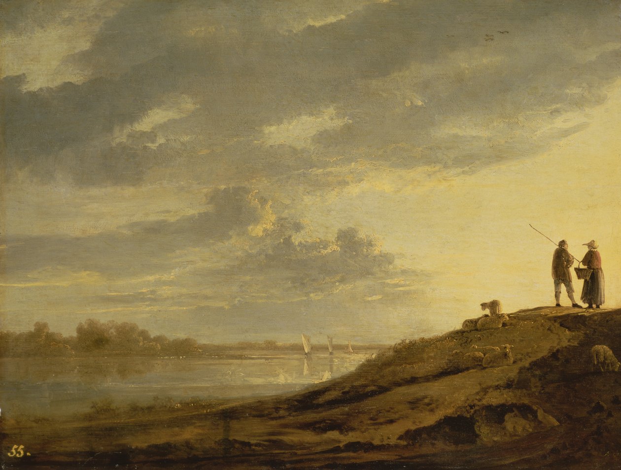 Solnedgang over en flod, 1650