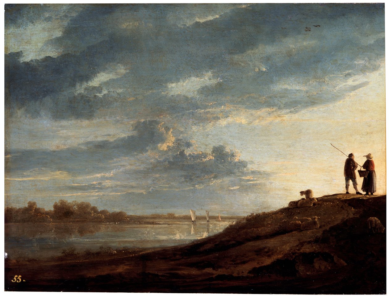 Solnedgang over floden, 1650