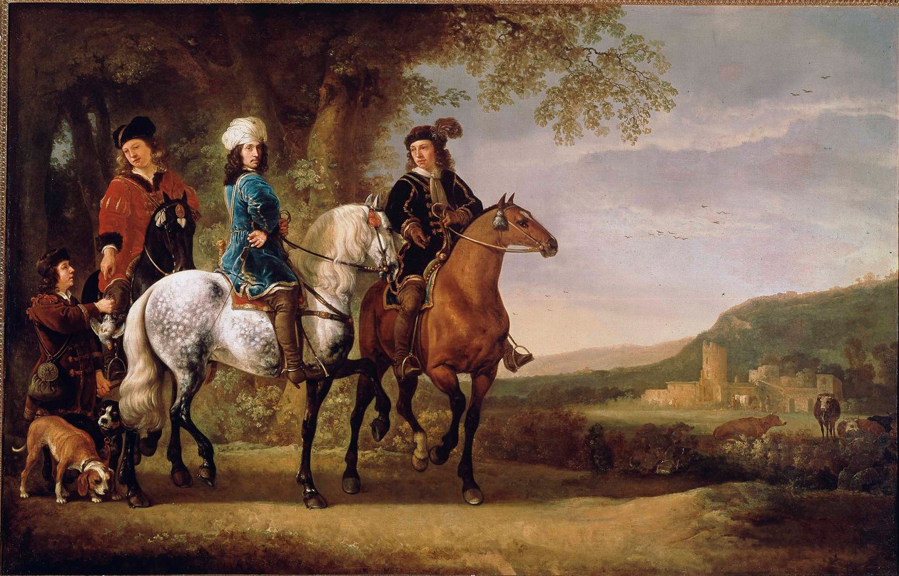 De hollandske adelsmænd går på hesteryg. Maleri af Albert (Aelbert eller Aelbrecht) Cuyp (1620-1691) 1600-tallet søn. 119x152,5 cm Paris, musee du Louvre af Aelbert Cuyp
