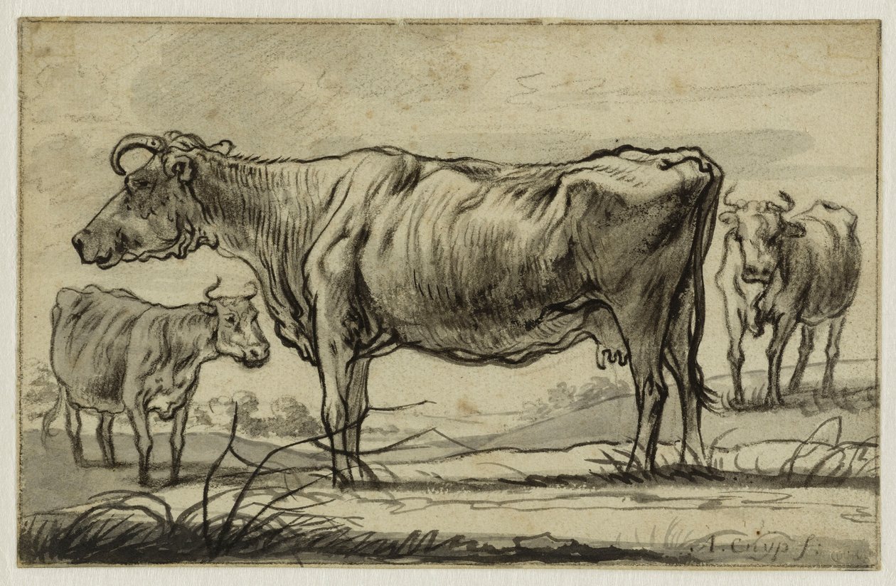 Tre køer på græs (Lugt 16) af Aelbert Cuyp