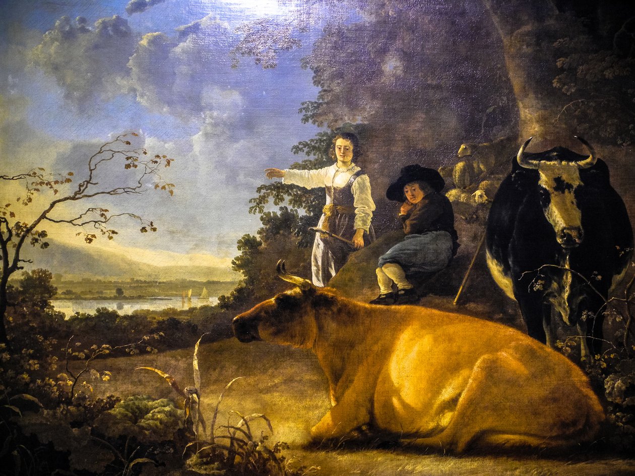 To køer med en hyrde og en hyrdinde af Aelbert Cuyp