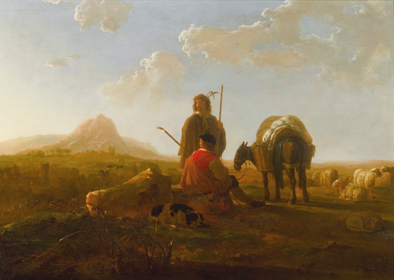 To hyrder i et bakket landskab af Aelbert Cuyp