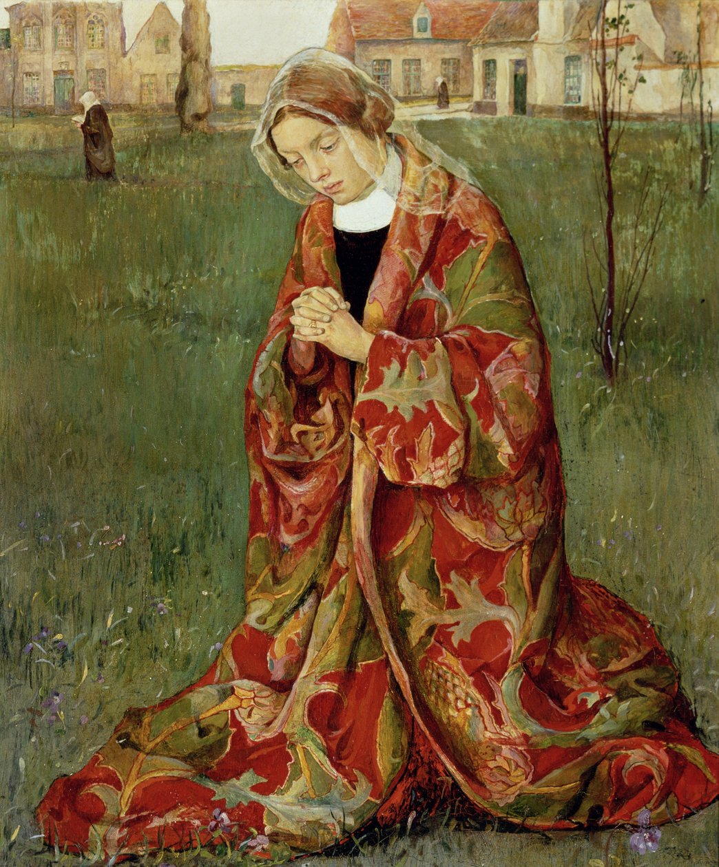 Indenfor Beguinage, ca. 1905 (olie på panel) af Aelfred Fahey