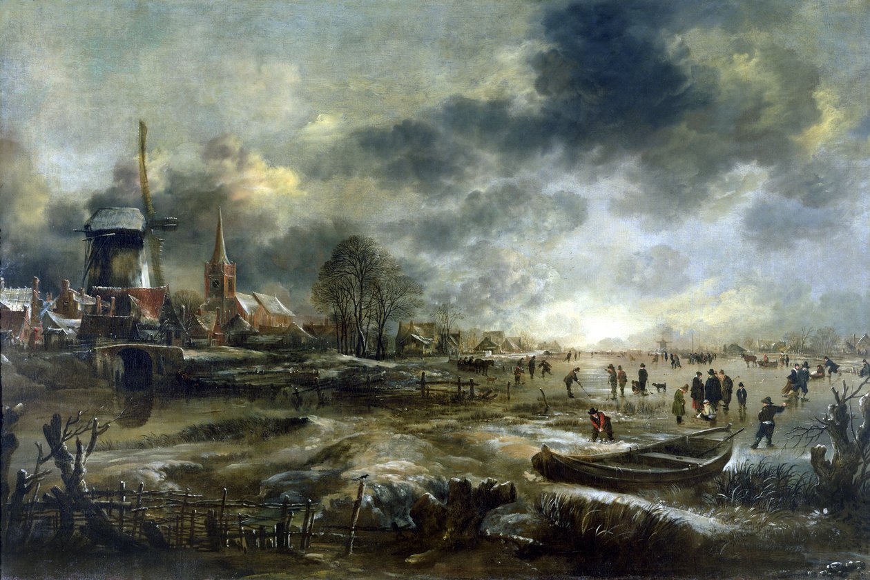 Frossen flodscene af Aert van der Neer