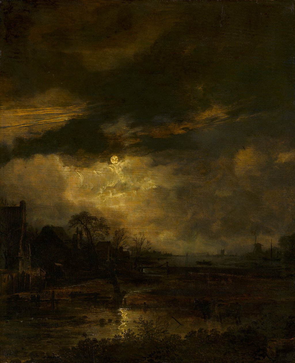 Landskab ved solnedgang af Aert van der Neer